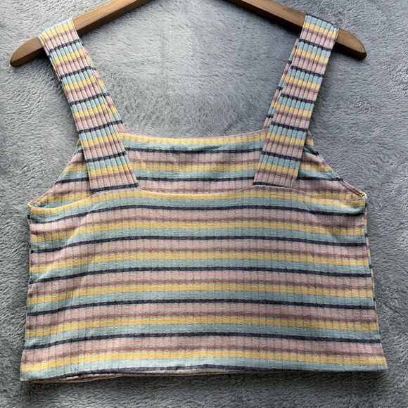 Y2K American Eagle Tank Top L Milkmaid Dainty Ribbed Striped Square Neck Cropped - Picture 7 of 8